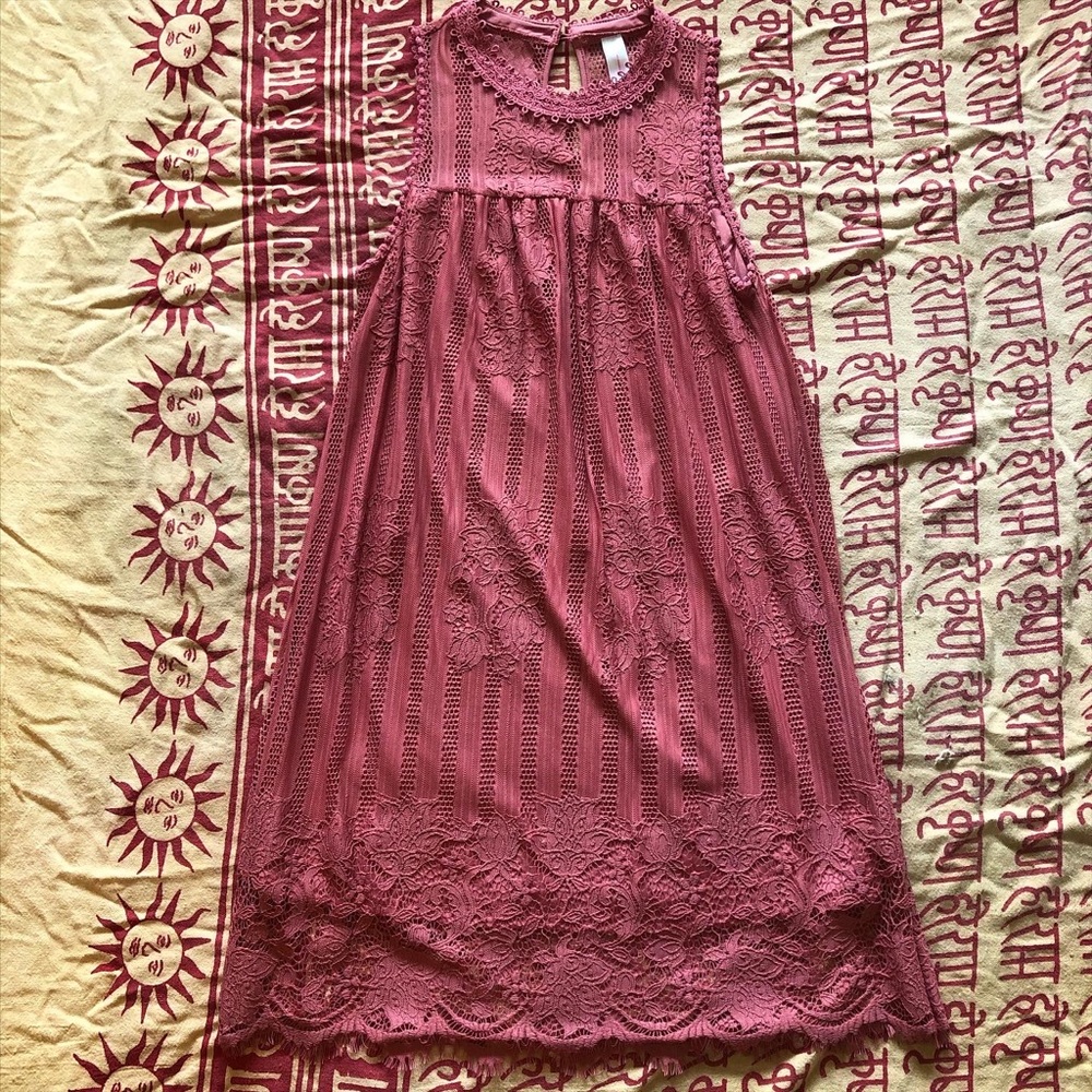 Pink Floral Lace Shift Dress